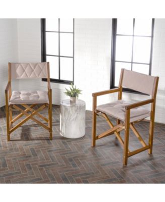 Waldo Classic Mid-Century Outdoor Acacia Wood Foldable Diamond-Quilted Back Director Chair with Cushion