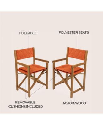 Waldo Classic Mid-Century Outdoor Acacia Wood Foldable Diamond-Quilted Back Director Chair with Cushion
