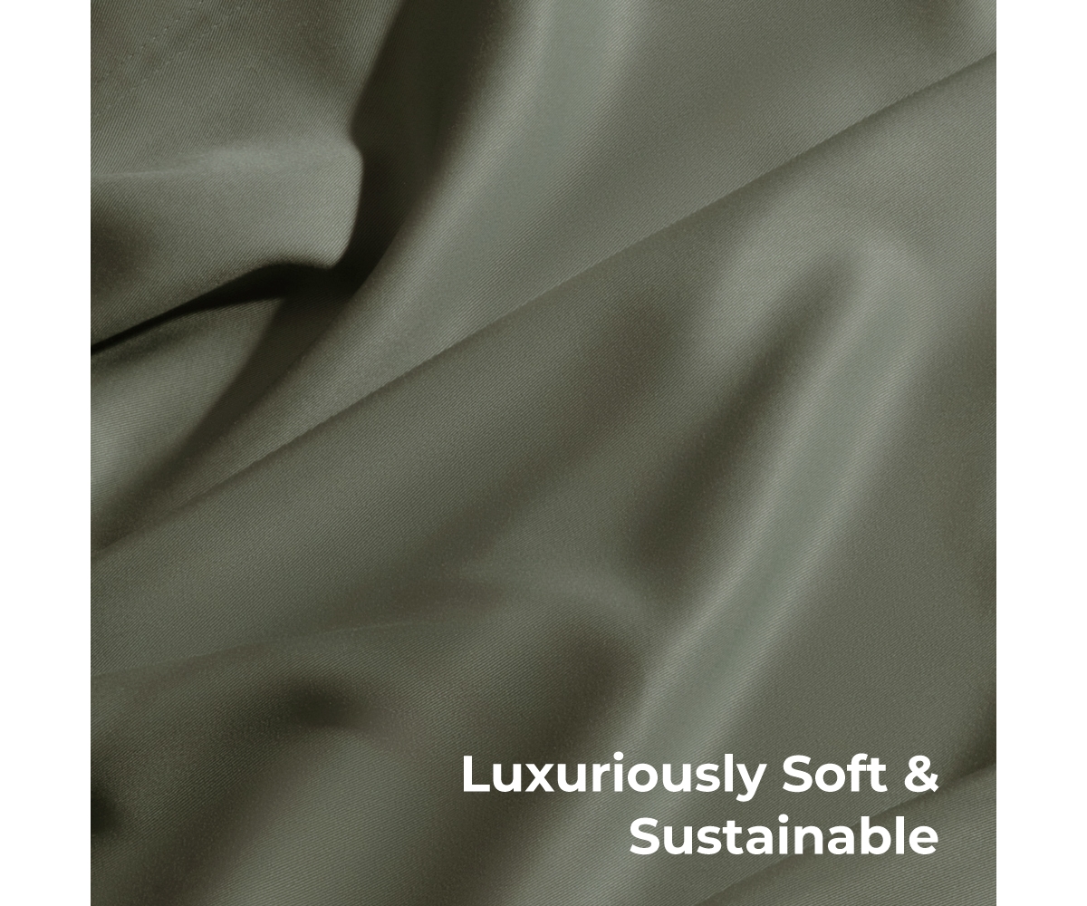 Cariloha Retreat 4-Piece Sateen Sheet Set | Oasis Green | Split King | Lyocell Material | Breathable, Corner Straps, Extra soft & Cooling