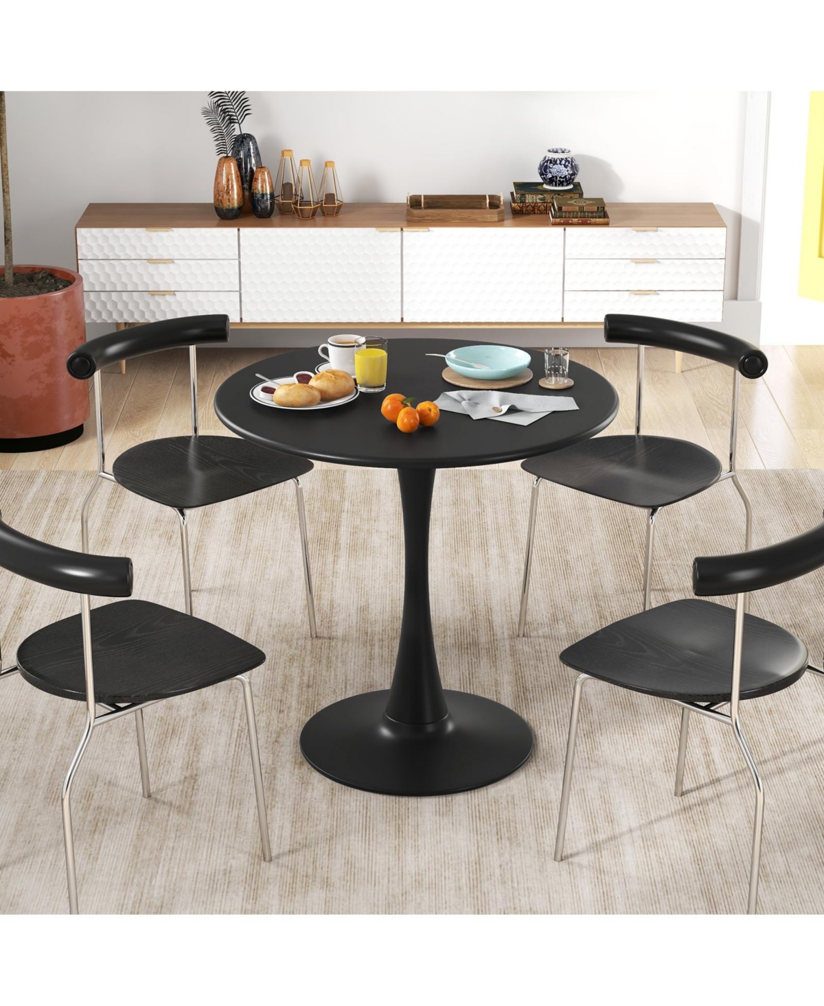 Skonyon Round Dining Table with Anti-Slip Pp Ring- Black