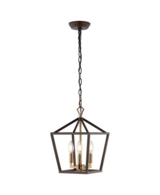 Ojai 10" 3-Light Iron Classic Modern Lantern LED Pendant, Oil Rubbed Bronze/Brass Gold