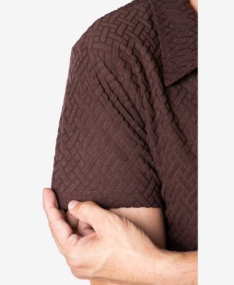 Men's Casual Textured Camp Collar Short Sleeve Button-Up Shirt