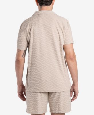Men's Casual Textured Camp Collar Short Sleeve Button-Up Shirt