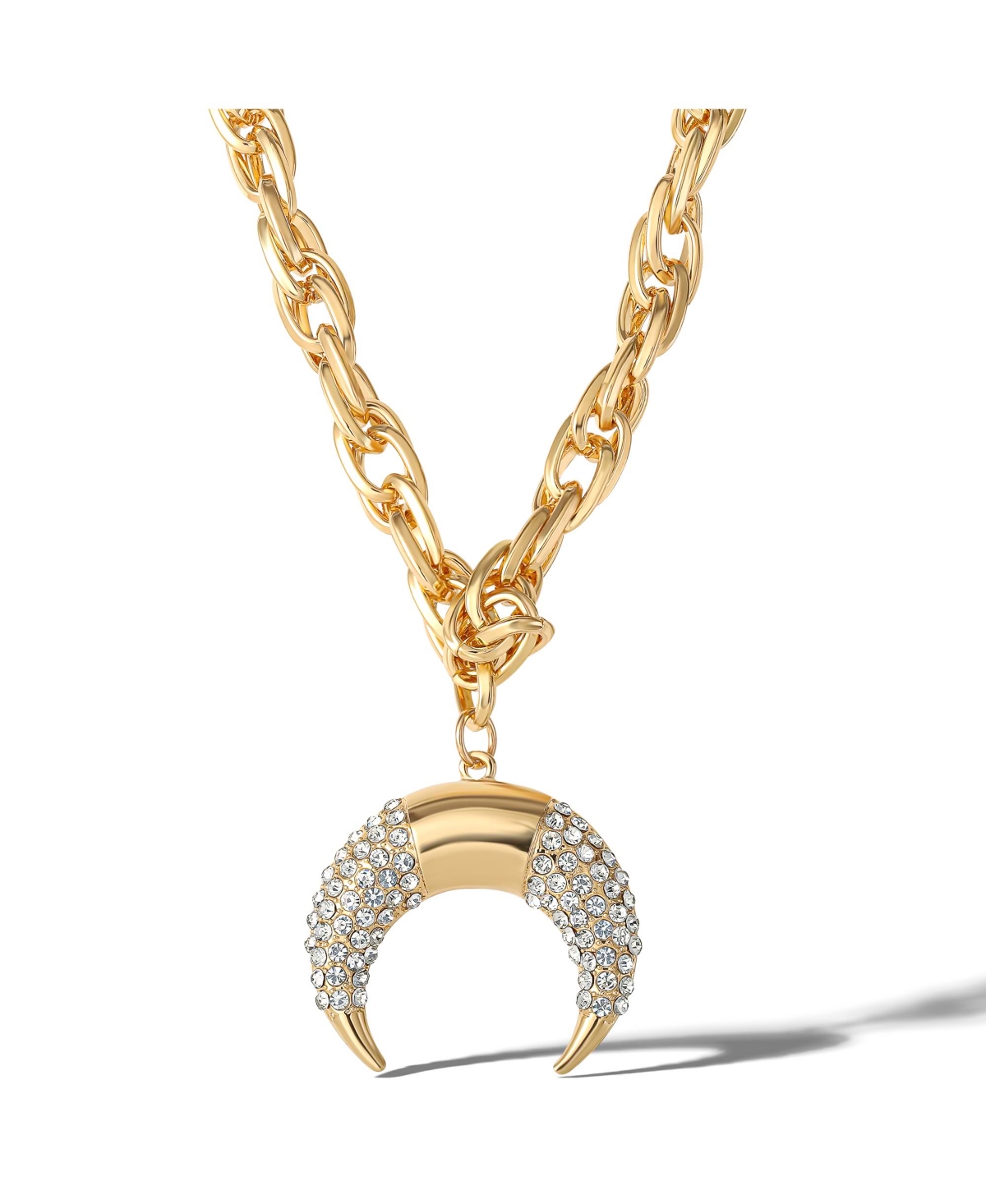Crescent Moon Crystal Pendant - Gold tone