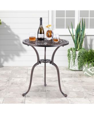 24 Inch Round Cast Aluminum Table Patio Dining Bistro Table with 2 Inch Umbrella Hole-Copper
