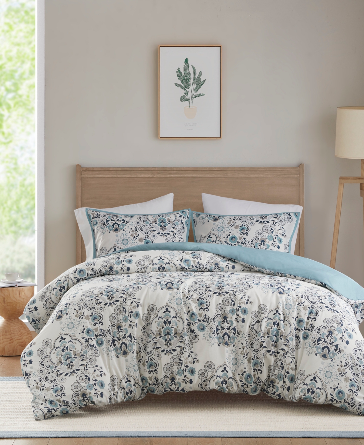 Madison Park 140 Thread Count Brielle Floral Printed Cotton Duvet Cover Set In Blue