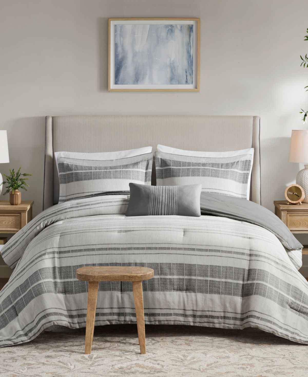 Madison Park Rhodes Stripe 4-pc. Comforter Set, Full/queen In Grey,multi