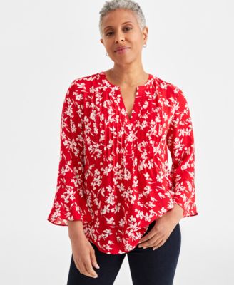 Style & Co - Women's Floral Dance Pintucked Top