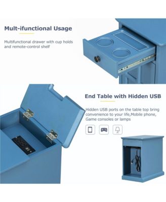  Classic Vintage End Table with USB Ports and Drawer