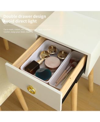 LED Vanity Desk with Mirror, Power Outlet, and Storage