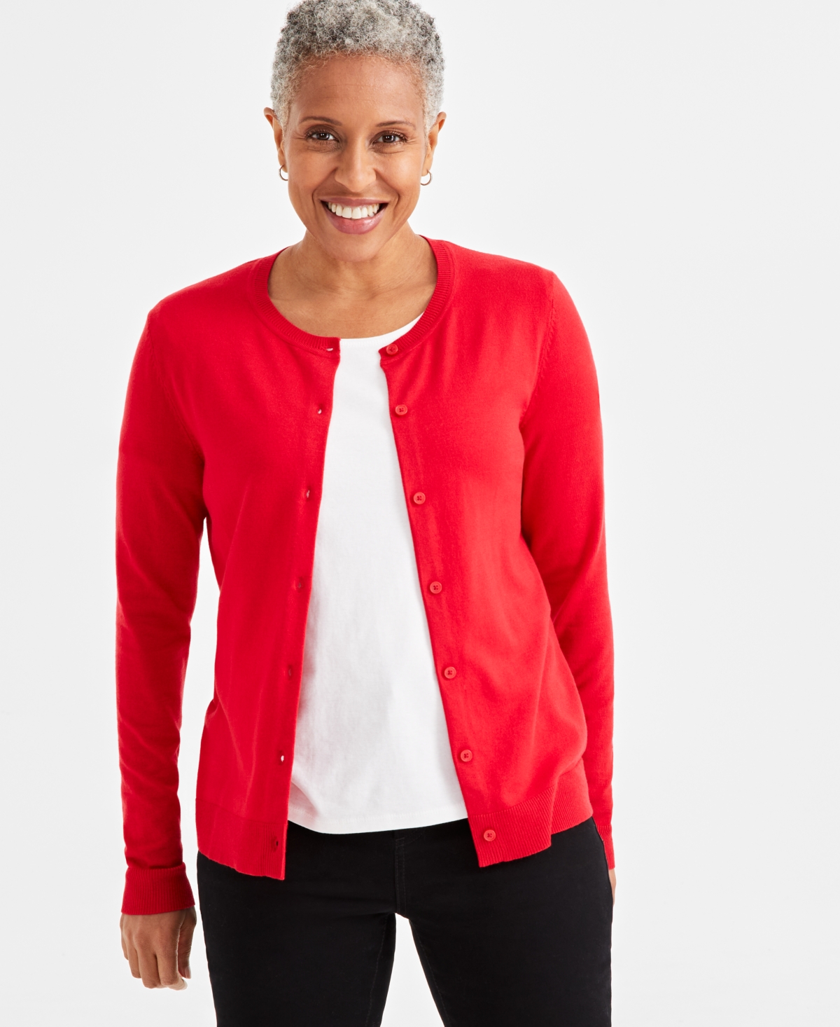 Style & Co Women's Button-up Cardigan, Regular & Petite, Created For Macy's In Tango Red
