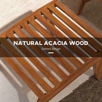 Acacia Wood Patio Chair Set with Footstools and Cushion