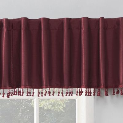 Evelina Faux Dupioni Silk Beaded Tassels Thermal Extreme 100% Blackout Back Tab Curtain Valance