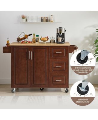 Drop Leaf Rolling Kitchen Island with Storage
