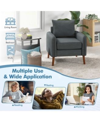 Single Piece Fabric Upholstered Sofa Chair with Removable Back and Seat Cushions