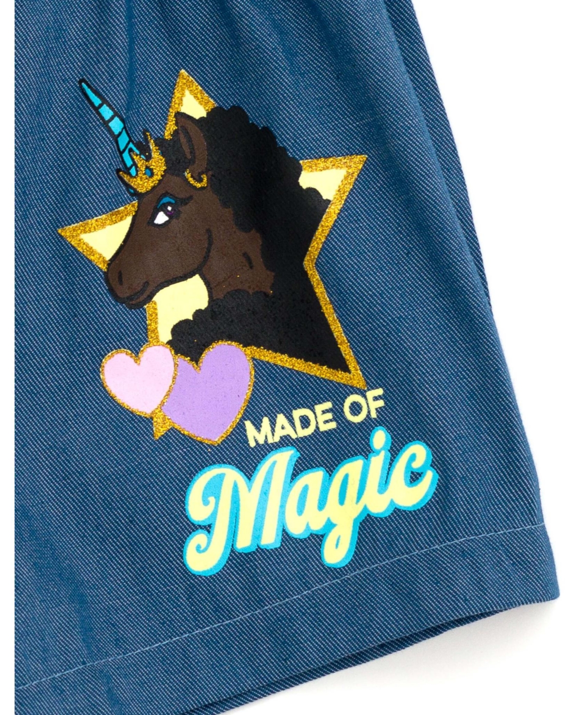 Afro Unicorn Girls T-Shirt and Chambray Shorts Outfit Set to