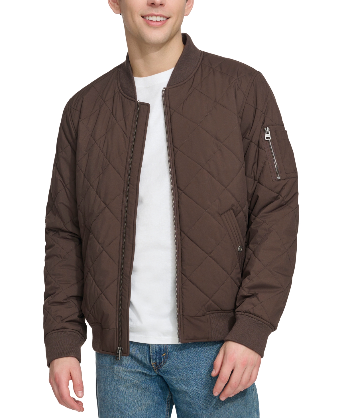 Men's Quilted Fashion Bomber Jacket - Olive/brown Combo