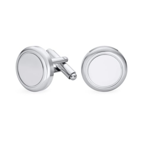 Мужские запонки Bling Jewelry Classic Monogram Style Round Circle Cufflinks Stainless Steel Bullet Back, цвет: Серый