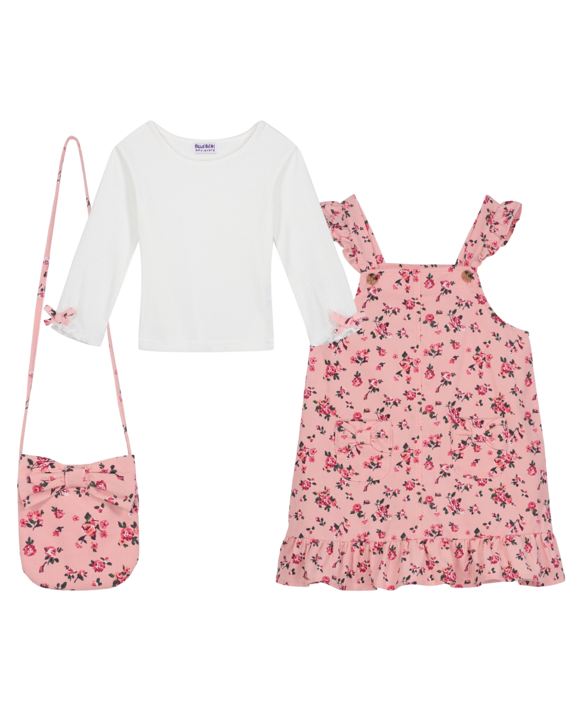 Blueberi Boulevard Toddler & Little Girls 3-pc Floral Print Jumper & Crossbody Set