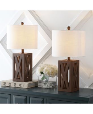 Stewart 21.5" Farmhouse Wood LED Table Lamp, Black (Set of 2)