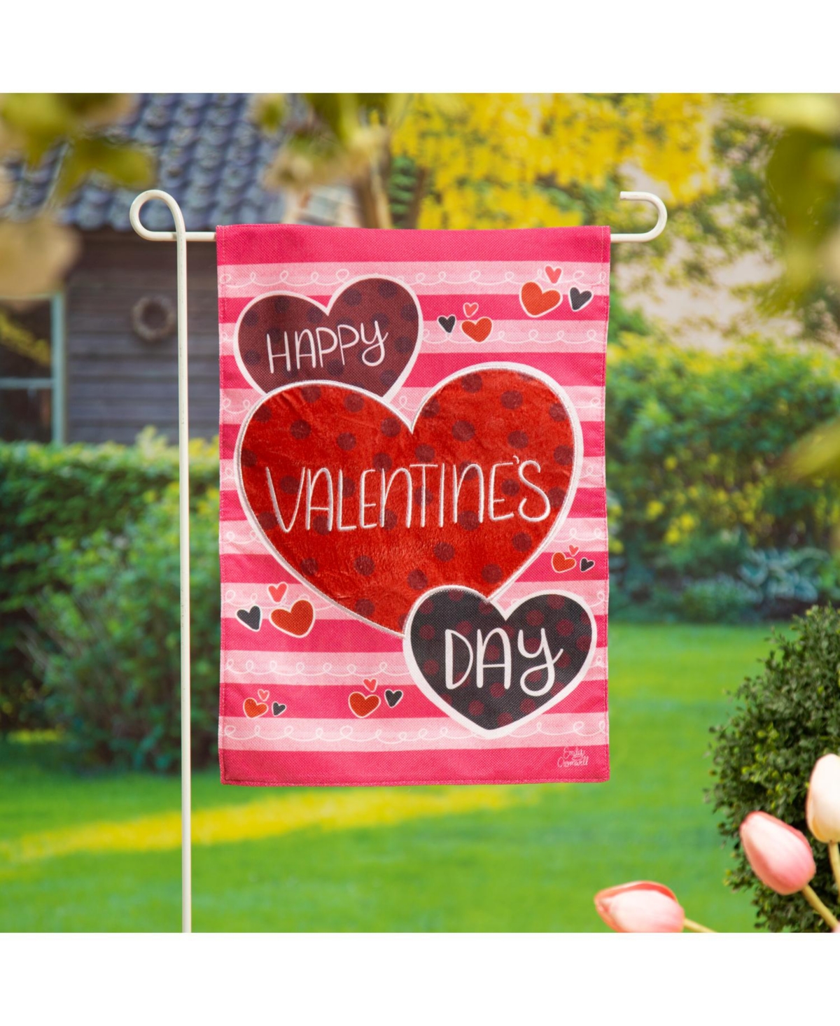 Evergreen Happy Valentine's Day Hearts Burlap Garden Flag