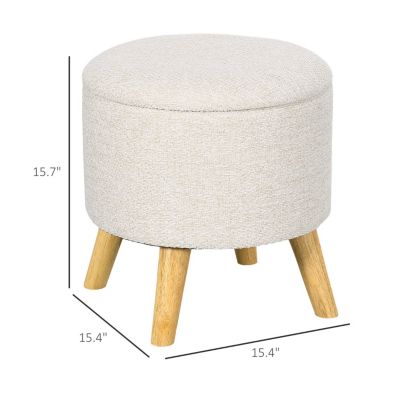 Storage Ottoman, Round Stool Chair with Cushioned Top, Cream White
