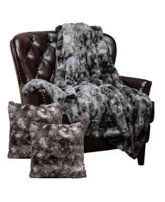 Premium Throw Blanket & Pillow Cover - Long Faux Fur Fuzzy Sherpa Throw (50" x 65”) & 2 Pillow Covers (18" x 18”) - 3-Piece Set, Pink