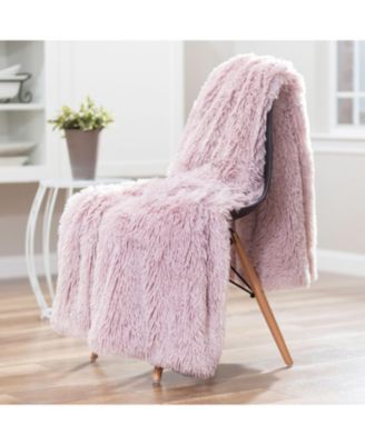 Premium Throw Blanket & Pillow Cover - Long Faux Fur Fuzzy Sherpa Throw (50" x 65”) & 2 Pillow Covers (18" x 18”) - 3-Piece Set, Pink
