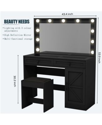 Vanity Table with Large Mirror, LED Lights, and 3 Drawers