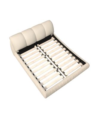 King Upholstered Platform Bed with Oversized Backrest, Beige