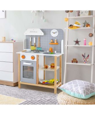 Wooden Kid's Play Kitchen Set Pretend Chef Cooking Toy with Cookware Accessories