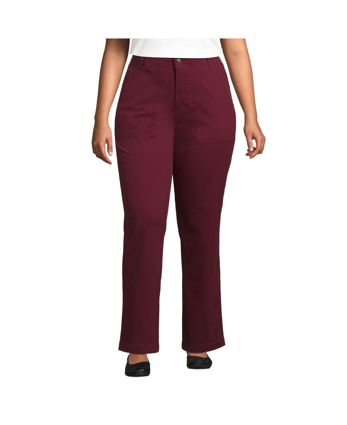Plus Size High Rise Chino Utility Straight Leg Pants - Rich burgundy