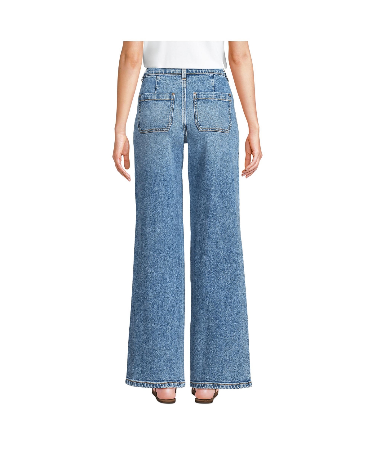 Lands' End Petite Denim High Rise Button Front Patch Pocket Wide Leg Jeans