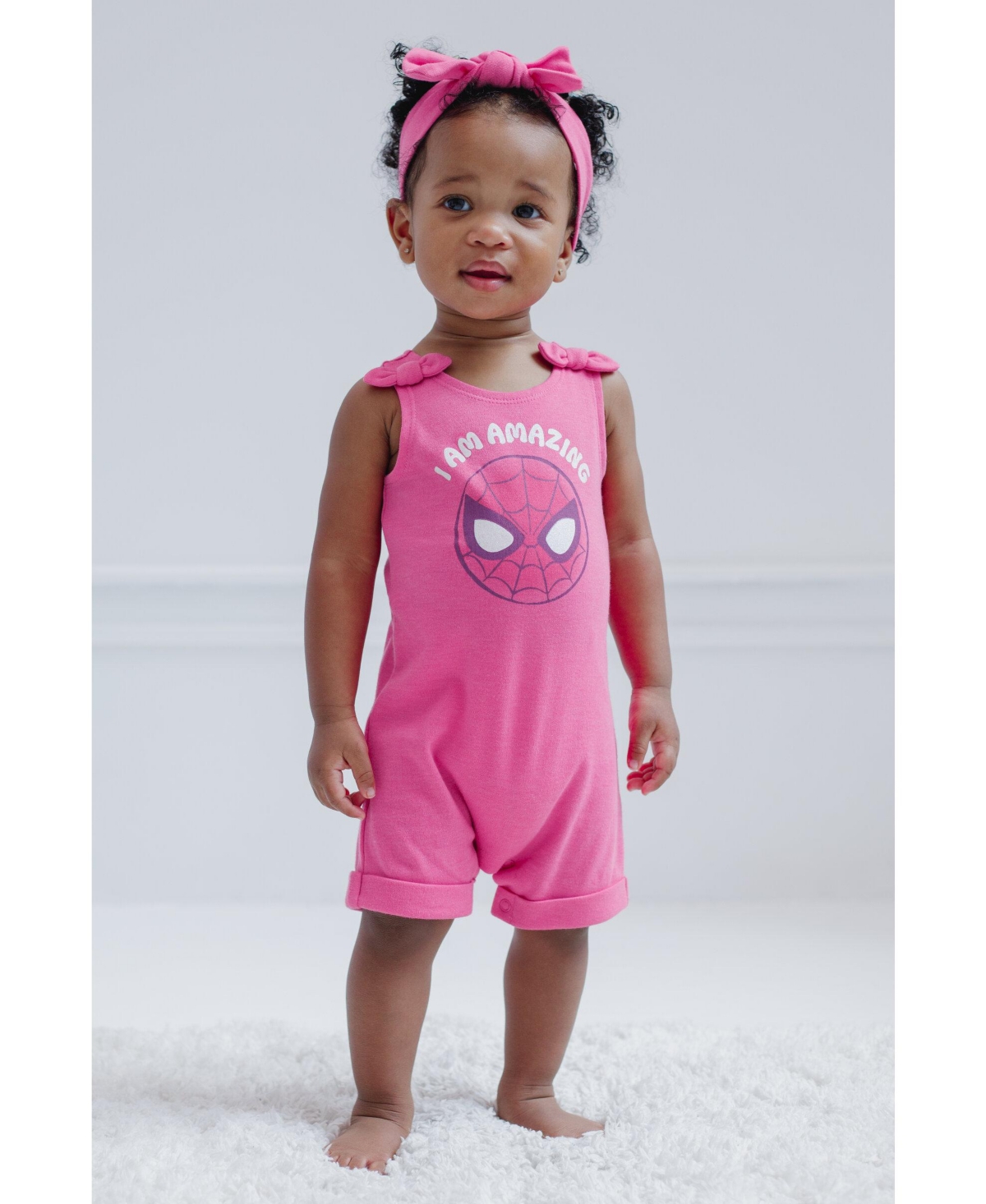 Avengers Baby Girls Marvel Spider-Man French Terry Romper and Headband Newborn to