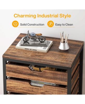 7 Drawer Chest, Wood Storage Dresser Cabinet with Wheels, Industrial Storage Drawer Organizer Cart for Office Bedroom Entryway