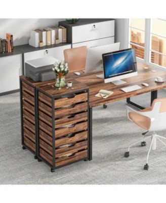 7 Drawer Chest, Wood Storage Dresser Cabinet with Wheels, Industrial Storage Drawer Organizer Cart for Office Bedroom Entryway