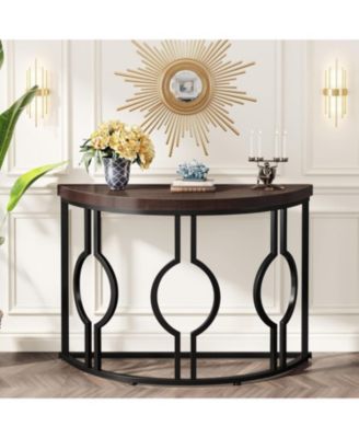 Industrial Half-Moon Console Table with Geometric Base and 43-Inch Semi-Circle Top, Accent Sofa Table for Entryway, Hallway or Living Room