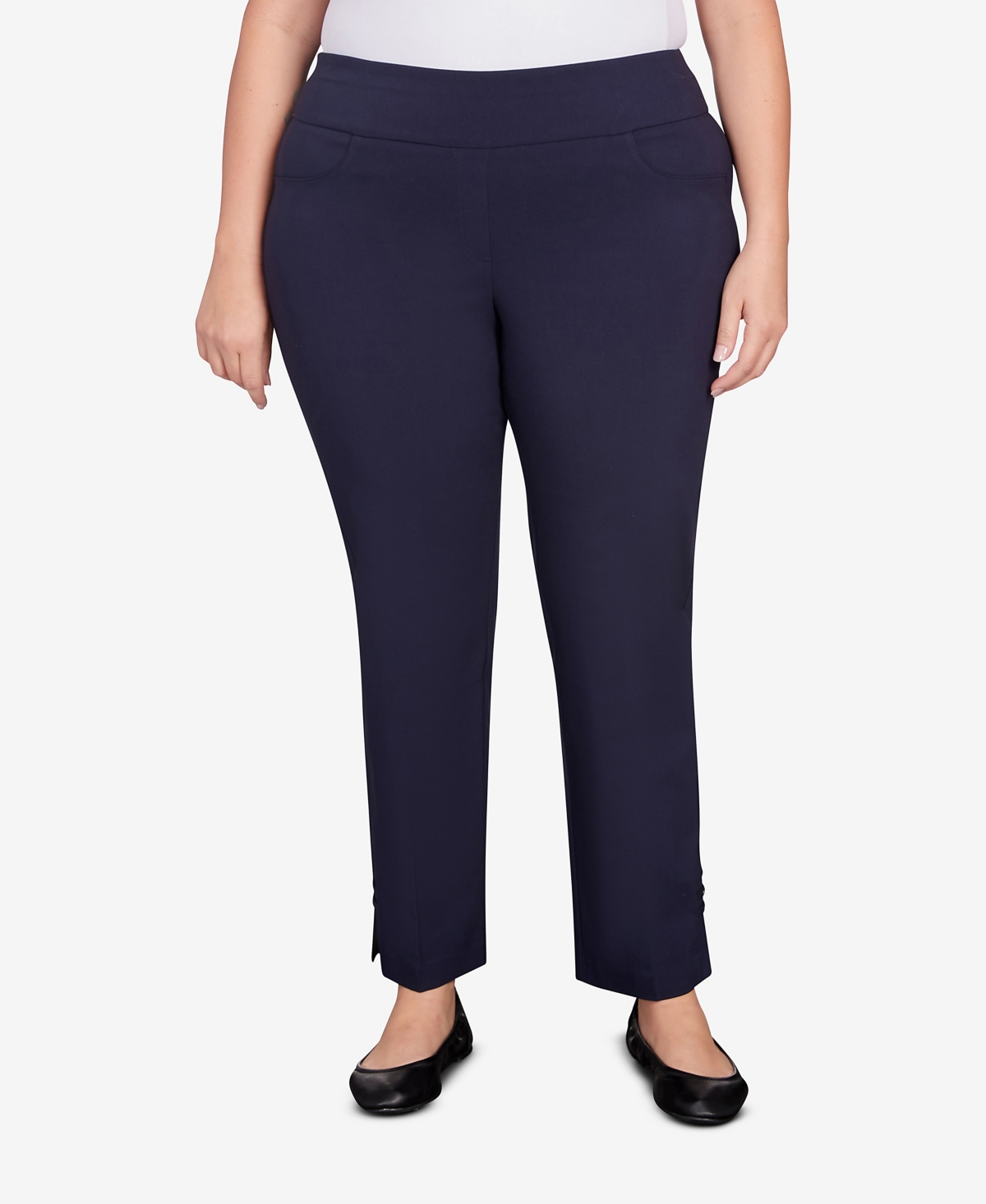 Plus Size Tech Stretch Full Length Pant with Elastic Waistband - Black