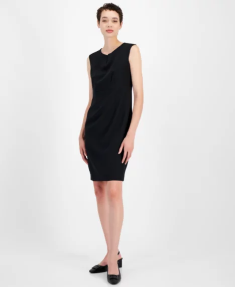 Petite Notch-Neck Sheath Dress - Black