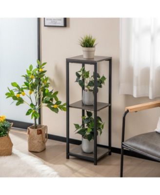 3-Tier Tall Metal Plant Stand Corner Plant Holder with Anti-tipping Device-Black & Gray