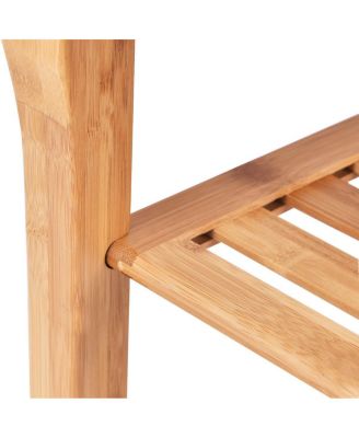 Bathroom Bamboo Shower Chair Bench with Storage Shelf