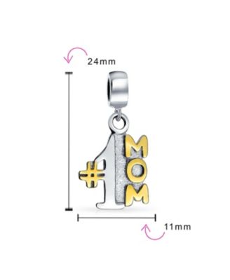 #1 Mom Dangle Charm Bead 14K Gold Plated Silver for Mother Wife Bracelet
