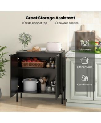 2-Door Buffet Cabinet Sideboard with Shelf and Metal Legs-Black