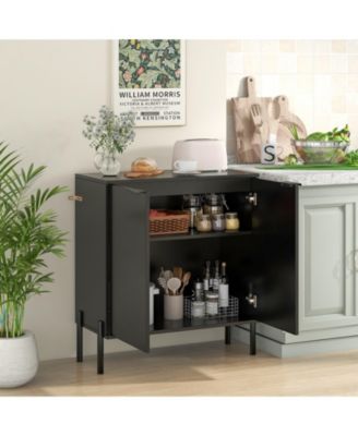 2-Door Buffet Cabinet Sideboard with Shelf and Metal Legs-Black