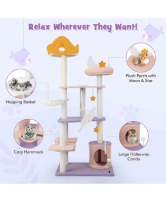66 Inch Cute Cat Tree Cats Multi-level Tall Cat Tower with Sisal Covered Scratching Posts-Purple