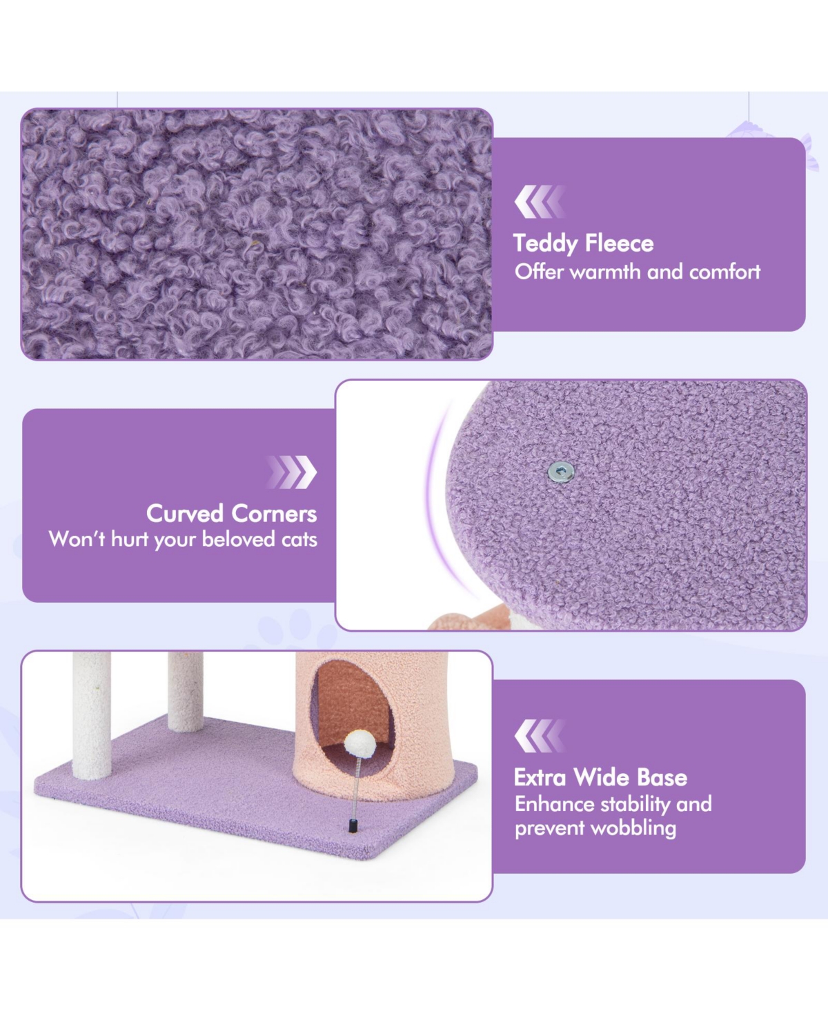 Skonyon Cute Cat Tree Cats Multi-level Tall Cat Tower with Sisal Covered Scratching Posts- Purple