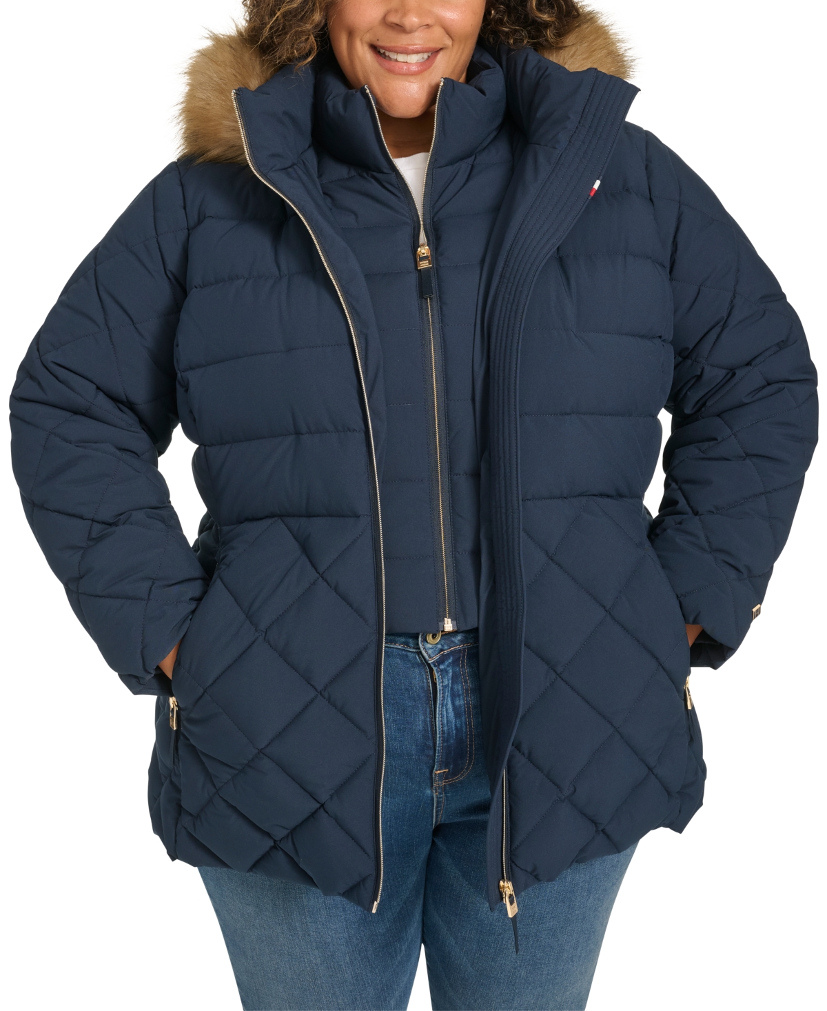 Tommy Hilfiger Plus Size Faux-fur-trim Hooded Puffer Coat, Created For Macy's