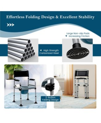 4-in-1 Folding Bedside Commode Chair with Detachable Bucket and Towel Holder