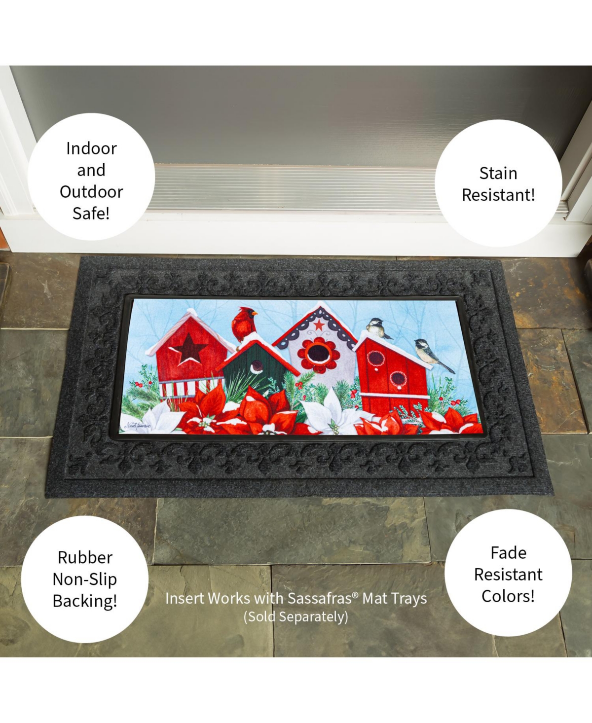 Evergreen Snow Bird Houses Sassafras Indoor Outdoor Switch Doormat 1'10