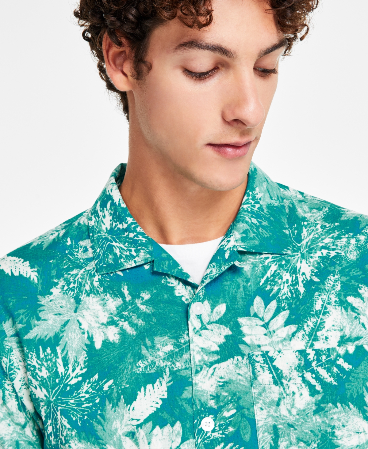 Sun + Stone Men's Tag Regular-Fit Botanical-Print Button-Down Camp Shirt, Created for Macy's